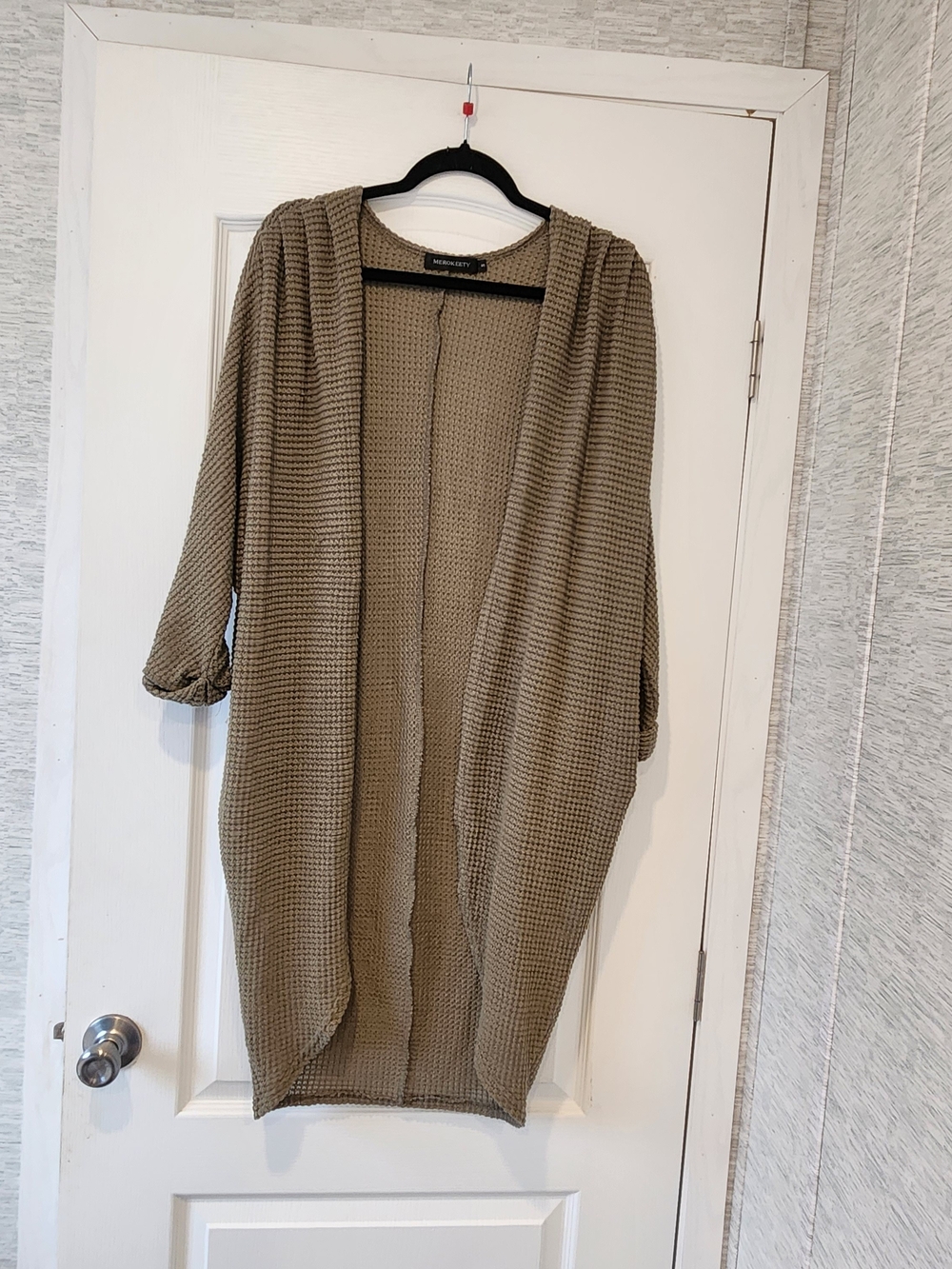 Merokeety Light Taupe Waffle-Knit Open Cardigan S Euc